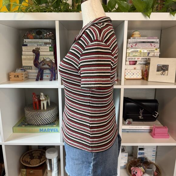 Vintage 90s Cool Wear Mod Striped Slim Ribbed Short Sleeve Polo - Red Wms L - Picture 5 of 9